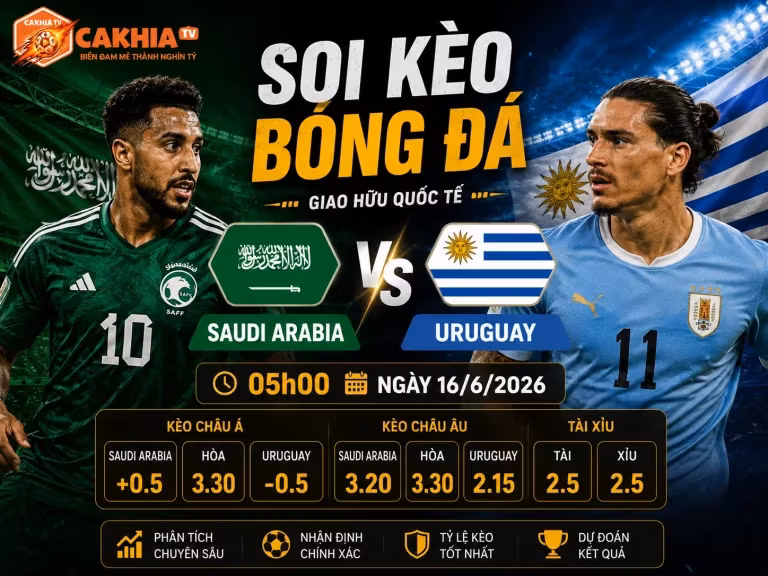 Soi Kèo Bóng Đá Saudi Arabia vs Uruguay, 05h00 Ngày 16/6/2026